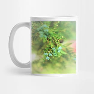 Fresh Greenery and Plant Life- Pine tree, plants, bokeh background Mug